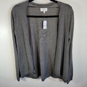 Lou & Grey  Lightweight Open Front Cardigan Black Gray Micro Stripes Small New